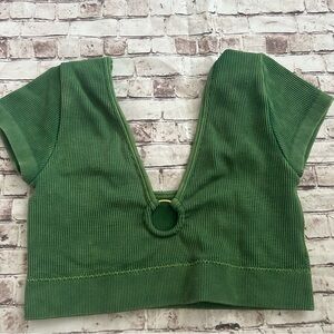 Aerie Green Ribbed V Neck Crop Top Size S